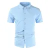 Сплошной цвет шелковая мужская рубашка гладкая удобная рубашка для мужчин повседневная стройная подходящая мужская одежда платья рубашки с коротким рукавом мужская одежда 4xL 210524