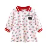 Vårhöstens mode 3 4 6 8 10 år Preppy Style Cute Number Pattern Långärmad Skolstudent Klänning för barn Baby Girl 210701