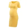 Side Ruched Maternity Dresses z krótkim rękawem Bodycon Ciąża Sukienka Wrap Macierzyńs Sukienka Lato Podstawowa Spódnica Hip dla zdjęć Sheet G220309