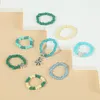 8 pièces/ensemble dames à la mode bleu vert perles de verre à la main perlé ensemble de bagues pour les femmes Vintage couleur argent métal fleur anneau bijoux
