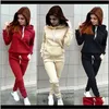 Women'S Two Piece Pants Apparel Women Tracksuits Autumn Winter Solid Color Hooded Suits Hoodies Jogger Sets S-5Xl Pull 0U514