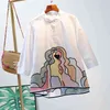 VANOVICH Three Quarter Sleeve Summer Women Shirts Embroidery Pluz Size Wild Casual Cardigan Clothing 210615