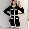 Automne coréen décontracté à manches longues tricoté pull robe femmes mode chic simple boutonnage vinage tricots bodycondress 210514
