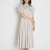 Sweet Puff Short Sleeve Pleated Dresses for Women Chic Bow Design Summer Dress Stand Collar Bandage Vestidos Mujer 210514