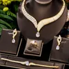 Oorbellen Ketting Brachette Trendy Luxe Emeralds Waterdrop Earring Bangle Ring 4 Stks voor Dames Bruiloft Dubai Bridal Sieraden Sets