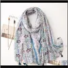 Wraps Hats, Scarves & Gloves Fashion Aessories Drop Delivery 2021 Women Floral Print Shawl Viscose Hijab Large Size Special Ball Tassel Thin
