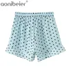 Polka Dot Imprimer D'été Femmes Lâche Shorts De Mode Cordon Taille Haute Volants Ourlet Femme Plage Casual 210604