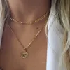 Mulheres personalizadas 18K 14k Gold em camadas clipe de papel manchas de link de aço jóias de colar de letra de letra inicial de aço