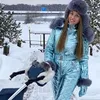 Ski-pak Damesmode Hooded met Bontkraag Winddicht Warm Katoen Kleding Jumpsuit Set Outdoor Snowboard Jas uit één stuk Skigebieden Pakken