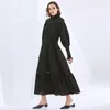 Vintage robe à lacets pour femmes col roulé à manches longues taille haute robes élégantes femme automne mode 210520