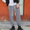 Aolamegs byxor män plaid checkerboard fleece tjocka byxor mens taktiska elastiska midja mode joggers sweatpants 210715