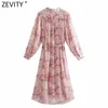 Kobiety Vintage Paisley Totem Floral Print Bow Sashes Koszula Sukienka Biuro Damskie Chic Z Długim Rękawem Casual Slim Vestido DS8222 210416