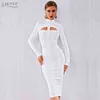 Adyce 2021 New Autumn Women White Bodycon Bandaż Dress Z Długim Rękawem Sexy Hollow Out Club Celebrity Party Dress Vestidos G1214