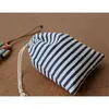 Navy Stripe Linen Drawstring Pouches 9x12cm 10x15cm pack of 50 Party Candy Blue Sack Jewelry Cotton Gift Packaging bag