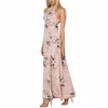 Kobiety Halter Neck Szyfonowa Sukienka Floral Print Bez Rękawów Split Backless Długa Dress Elegant Hollow Out Beach Maxi Boho Dress 210518