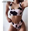 GNIM High Waist Cow Print Swimsuit Women Bikini Mujer Summer Brazilian Bathing Suit Two Pieces Beachwear Swimwear 210702