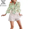 Mulheres Blusa Floral Impresso Camisas Loosse Casual Ladies Tops Lantern Manga Plus Size Primavera Verão 210513