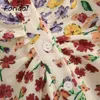 Çiçek Baskı Boho Yaz Elbise Kadın Puf Kol Vintage Plaj Kısa Düğme Yukarı Dantelli Sevimli 210427
