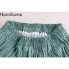 Nomikuma Vintage Moda Dobras Design Uma Linha Saia Feminina Cor Sólida Cintura Alta Cintura Mulheres Chegada Faldas Mujer 3C509 210514