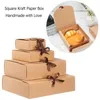 10st Plein Kraft Papier Box kartonnen verpakkingen Valentine's Day Party Easter Wedding Gift Box met linten Candy Storage 211.108