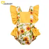 0-24M Sommer Säugling geboren Baby Mädchen Blumen Strampler Spitze Rüschen Ärmellose Overall Blumen Kleidung Overalls 210515