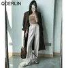 QOERLIN Pantaloni drappeggiati di alta qualità Pantaloni da ufficio da donna Pantaloni lunghi a gamba larga Pantaloni dritti taglie forti Chic Pantaloni estivi a vita alta 210412