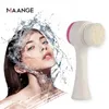 Maange Spazzola per il lavaggio del viso in silicone a doppio lato Detergente per il viso Strumento portatile per la cura della pelle con massaggio vibrante per la pulizia 3D
