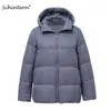 Schinteon Light Down Jacket 90% Vit Duck Down Coat Casual Loose Winter Warm Outwear With Hood High Quality 9 Färger 210819