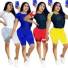 Plus Size Women Tracksuits Casual Two Piece Sets Sport Jogger Suit Sommar Kläder Shoer Ärm T-shirts + Leggings Letter Print Outfits 4727