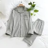Solid Couple Pajama Sets Cotton Long Sleeve Pajamas Men Oversize Casual Mens Sleepwear Breathable Women Nightgown Home Clothes 210524