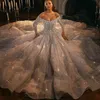 Dubai Prinzessin Ballkleid Brautkleider Schulterfrei Perlen Perlen Langarm Brautkleider Perlen Gestufte Braut Roben