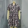Wzburzyć Szwy Studio-Line Sweter Kobiety Sukienka Lato Kobiet Kwiatowy Druku Krótki Rękaw z drewna Uszy szaty Femme 210517