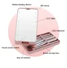 Boîte de rangement de miroir Compact LED 3 couleurs, avec ensemble de pinceaux de maquillage, portable, rotatif et pliable, miroirs de beauté cosmétiques, outils 3 pièces