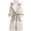 Wol mengsel lange jassen voor vrouwen vintage plus size 4xl revers slanke jassen met riemen overmaat Koreaanse stijl elegante uitloper 210930