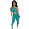 Sexy Crop Top Tracksuits Sleeveless Hollow Out Outfits 2 Piece Set Skinny Tights Sport Suit Pullover Pantsuit K7052