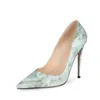 Marbling Women Pumps Shoes Comfortable Pointy Toe Heels Green For Thin Heel Sexy Formal Ladies Office Dress