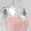 Ásia Underwire Mesh Corset Women Women Sexy Push Up Crop Crop Tops Summer Ruffles Back Bustier Bustier Pink 210401