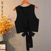 Sweet Knitted Black Waistcoat Women's Spring V-neck Bow Tie Sleeveless Minimalist Pullover Vest Female 5B660 210427