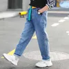 Dżinsy Boy Solidne proste dla chłopców elastyczna talia z pasem wiosna jesień ubrania dorywczo 6 8 10 12 14 210527
