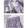 Цветочные фиолетовые принт натуральные плиссированные длинные юбки Летние женщины Корейский стиль Streetwear TrawString эластичная талия MIDI юбка 210730