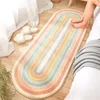 Oval Long Bedside Carpet Rainbow Striped Rug Soft Non-slip Living Room Floor Mat Bedroom Area Thick Furry Home Decor 220301