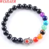 WOJIAER 8MM Natuurlijke Zwarte Agaat Steen Ronde Kralen Palm Strands Armbanden 7 Chakra Healing Mala Meditatie Dames Sieraden K3253