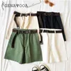 Genayooa Casual Shorts Kvinnor Fitness Wide Ben Black High Waist Shorts With Belt Office Lady Vintage Shorts Feminino Plus Storlek 210611