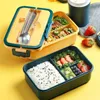Bento pudełko japoński styl dla dzieci student żywności pojemnik na żywność pszenica materiał ze słomy odporny na wyciekły kwadratowy obiad z komorem 211104