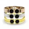 Marque de luxe Largeur Ceinture Bracelets Rond Noir Manchette Bracelets Bijoux En Acier Inoxydable Chiffre Romain Manchette Bracelets Hommes Femmes Q0717