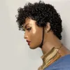 Short Curly Wigs For Black Women Pixie Cut Bob Brazilian Human Hair Non Lace Front Wig Machine Made Daily Party