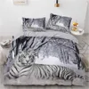 3D-Bettwäsche-Sets, schwarze Bettdecke, Bettbezug-Set, Bettdecke, Bettwäsche, Kissenbezug, King-Size-Bett, 180 x 210 cm, Größe Tier-Tiger-Design, bedruckt, 210615