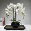 Gran arreglo de flores de orquídeas artificiales PU tacto real sensación de la mano decoración de la mesa del piso ramo de alta calidad para el hogar sin jarrón 210624