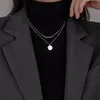 Colares de pingente colar de camada de colar feminino temperamento simples medalha geométrica clavícula cadeia camisola jóias