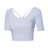 Tenue De Yoga Sexy dos croisé haut court rembourré femmes danse T-Shirts été Fitness Blouses vêtements De sport Camisetas De Mujer chemises